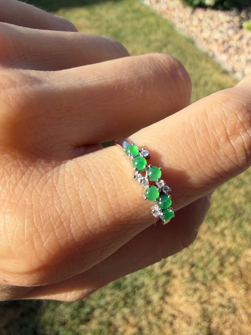 Certified New Natural Type A Burmese Icy Bright Green Jadeite Ring